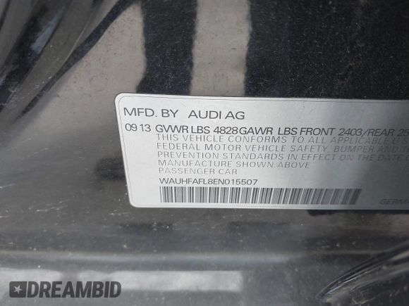 2014 Audi A4 Premium Plus with VIN WAUHFAFL8EN015507, listed as a IAAI auction lot 42332397 with 100,838 mi miles and . Bid and sale history available at DreamBid. Image 9.