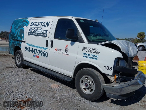 2020 GMC Savana Cargo Van with VIN 1GTW7AFG9L1217383, listed as a IAAI auction lot 41469537 with 85,439 mi miles. Bid and sale history available at carsss.com. Image 1.