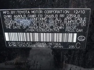 2011 Lexus ES with VIN JTHBK1EG3B2435793, listed as a IAAI auction lot 41171549 with 200,663 mi miles. Bid and sale history available at carsss.com. Image 9.