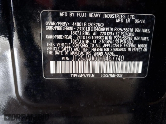 2015 Subaru Forester Touring with VIN JF2SJAUC0FH467740, listed as a Copart auction lot 50028885 with 131,830 mi miles and Clean Title. Bid and sale history available at DreamBid. Image 12.