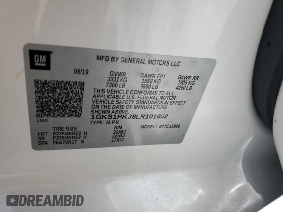2020 GMC Yukon XL Denali with VIN 1GKS1HKJ8LR101852, listed as a Copart auction lot 49372485 with 54,055 mi miles and Salvage Title. Bid and sale history available at carsss.com. Image 13.