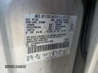 2001 Ford F-150 XLT with VIN 1FTRW07L81KE41788, listed as a Copart auction lot 52493695 with Not provided miles and Salvage title. Bid and sale history available at DreamBid. Image 12.