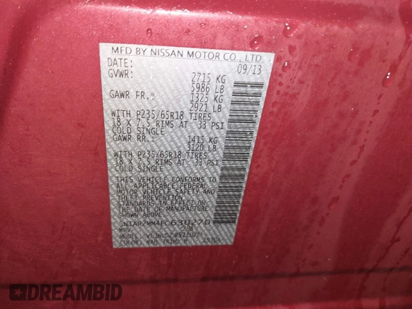 2014 Nissan Pathfinder S with VIN 5N1AR2MM4EC630270, listed as a IAAI auction lot 41718187 with 110,360 mi miles and . Bid and sale history available at DreamBid. Image 9.