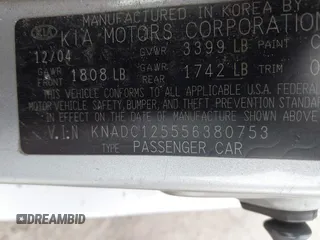 2005 Kia Rio with VIN KNADC125556380753, listed as a IAAI auction lot 41794121 with 139,759 mi miles. Bid and sale history available at carsss.com. Image 9.