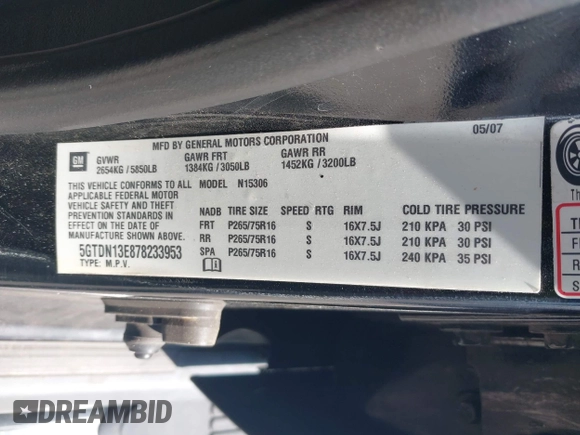 2007 Hummer H3 SUV with VIN 5GTDN13E878233953, listed as a IAAI auction lot 42012596 with 232,919 mi miles. Bid and sale history available at carsss.com. Image 9.