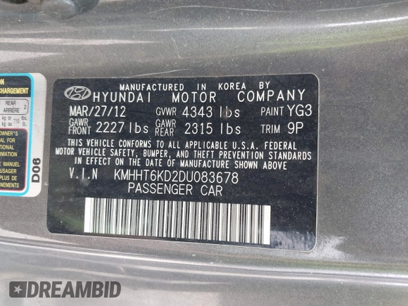2013 Hyundai Genesis Coupe Premium с VIN KMHHT6KD2DU083678, выставлен на аукционе IAAI как лот 42219912 с пробегом 186 192 миль миль и . История ставок и продаж доступна на DreamBid. Изображение 9.