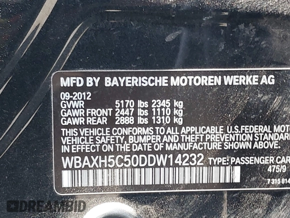2013 BMW 5 Series 528i xDrive with VIN WBAXH5C50DDW14232, listed as a IAAI auction lot 42551529 with 101,342 mi miles and . Bid and sale history available at DreamBid. Image 9.
