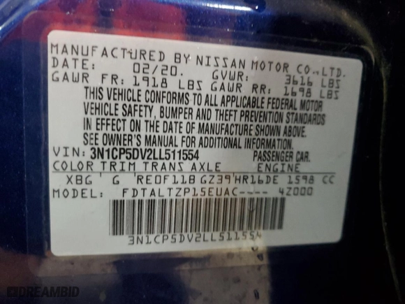 2020 Nissan Kicks SR with VIN 3N1CP5DV2LL511554, listed as a Copart auction lot 43719105 with 88,084 mi miles and Salvage Title. Bid and sale history available at carsss.com. Image 13.