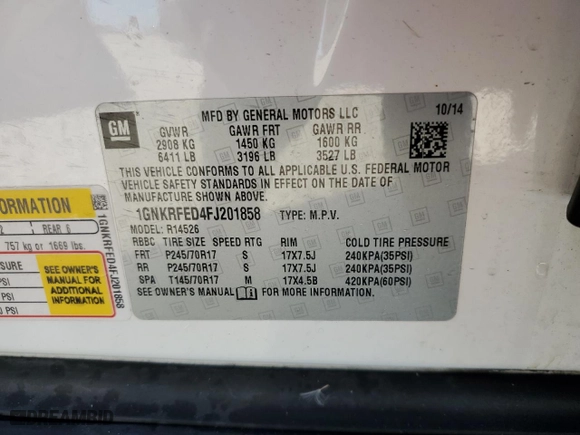 2015 Chevrolet Traverse LS with VIN 1GNKRFED4FJ201858, listed as a Copart auction lot 80789904 with 0 mi miles and Salvage Title. Bid and sale history available at carsss.com. Image 13.