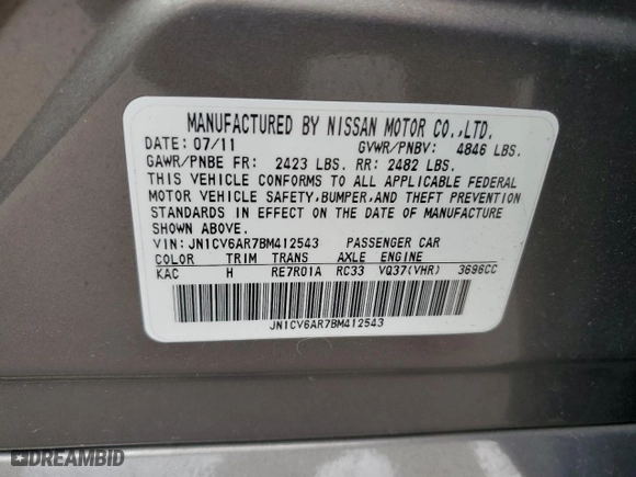 2011 Infiniti G37 Sedan x with VIN JN1CV6AR7BM412543, listed as a Copart auction lot 51048075 with NaN miles and Salvage Title. Bid and sale history available at carsss.com. Image 12.