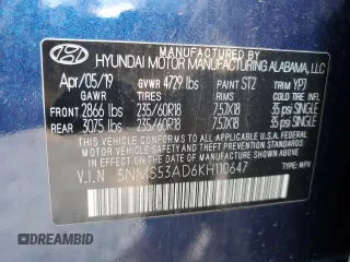 2019 Hyundai Santa Fe Limited with VIN 5NMS53AD6KH110647, listed as a Copart auction lot 46322555 with 102,299 mi miles and Salvage Title. Bid and sale history available at carsss.com. Image 14.