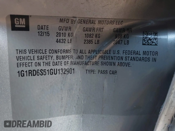 2016 Chevrolet Volt Premier with VIN 1G1RD6S51GU132901, listed as a IAAI auction lot 41496455 with 135,710 mi miles. Bid and sale history available at carsss.com. Image 9.