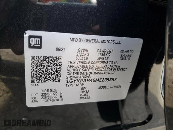 2021 Cadillac XT6 Luxury with VIN 1GYKPAR46MZ235367, listed as a Copart auction lot 84516834 with 73,448 mi miles and Salvage title. Bid and sale history available at DreamBid. Image 15.