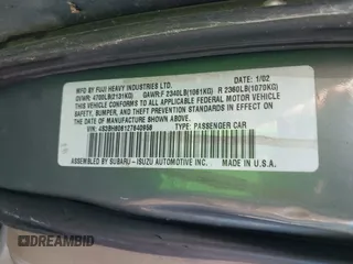 2002 Subaru Legacy Outback L.L. Bean with VIN 4S3BH806127640958, listed as a IAAI auction lot 41476996 with 199,008 mi miles and . Bid and sale history available at DreamBid. Image 9.