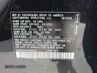 2018 Volkswagen Atlas SE with VIN 1V2DP2CA6JC600310, listed as a IAAI auction lot 42256570 with 29,912 mi miles and . Bid and sale history available at DreamBid. Image 9.