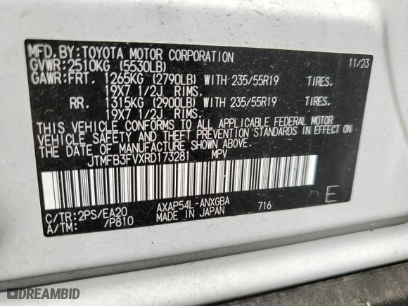2024 Toyota RAV4 Prime XSE with VIN JTMFB3FVXRD173281, listed as a Copart auction lot 79828874 with 5,949 mi miles and Salvage Title. Bid and sale history available at carsss.com. Image 13.