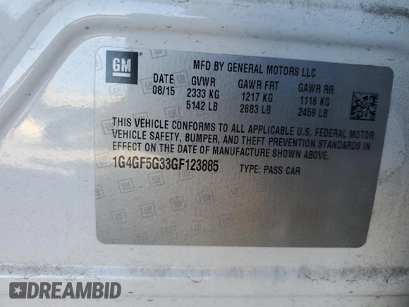 2016 Buick LaCrosse Premium II with VIN 1G4GF5G33GF123885, listed as a Copart auction lot 44890445 with 89,646 mi miles and Salvage Title. Bid and sale history available at carsss.com. Image 12.