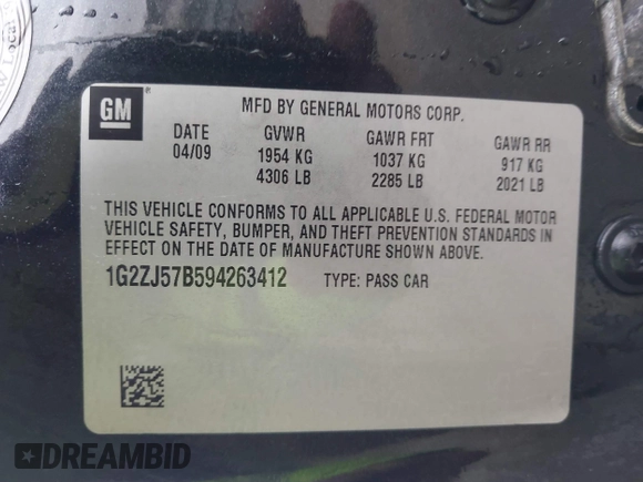 2009 Pontiac G6 1SB with VIN 1G2ZJ57B594263412, listed as a IAAI auction lot 41844953 with 234,057 mi miles and . Bid and sale history available at DreamBid. Image 9.