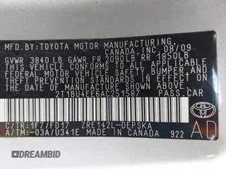 2010 Toyota Corolla with VIN 2T1BU4EE6AC251587, listed as a IAAI auction lot 42142196 with 184,153 mi miles and . Bid and sale history available at carsss.com. Image 9.
