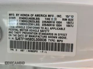 2013 Honda Crosstour EX-L z VIN 5J6TF1H58DL000036, wystawiony jako Copart lot #46917695 z przebiegiem 97 589 mil mil oraz Szkoda całkowita • Salvage title. Historia ofert i sprzedaży dostępna na DreamBid. Obrazek 13.
