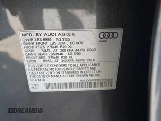 2015 Audi Q7 3.0T S line Prestige with VIN WA1DGAFE8FD015458, listed as a IAAI auction lot 41753940 with 62,233 mi miles. Bid and sale history available at carsss.com. Image 9.