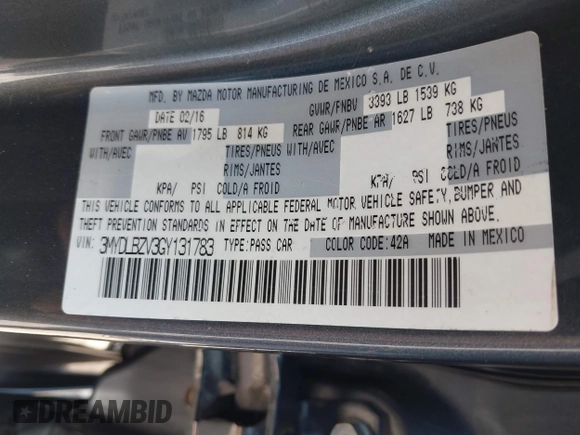 2016 Scion iA with VIN 3MYDLBZV3GY131783, listed as a IAAI auction lot 41999144 with 197,827 mi miles. Bid and sale history available at carsss.com. Image 9.