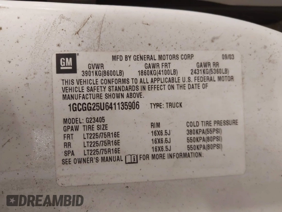 2004 Chevrolet Express Cargo Van with VIN 1GCGG25U641135906, listed as a IAAI auction lot 42038768 with 129,677 mi miles. Bid and sale history available at carsss.com. Image 9.