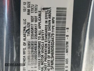 2013 Honda Odyssey EX-L with VIN 5FNRL5H69DB034479, listed as a Copart auction lot 51789705 with 155,575 mi miles and Salvage Title. Bid and sale history available at carsss.com. Image 13.