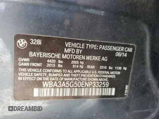 2014 BMW 3 Series 328i with VIN WBA3A5G50ENP33259, listed as a Copart auction lot 57330615 with 217,779 mi miles and Salvage title. Bid and sale history available at DreamBid. Image 12.