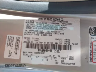 2009 Ford Fusion SEL with VIN 3FAHP08Z99R105267, listed as a IAAI auction lot 42026559 with 80,639 mi miles. Bid and sale history available at carsss.com. Image 9.