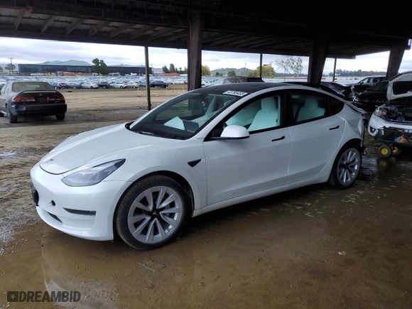 2023 Tesla Model 3 with VIN 5YJ3E1EA9PF515418, listed as a Copart auction lot 43785455 with 6,998 mi miles and Salvage Title. Bid and sale history available at carsss.com. Image 1.
