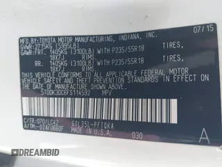 2015 Toyota Sienna Limited с VIN 5TDDK3DC6FS114592, выставлен на аукционе IAAI как лот 42369139 с пробегом 134 436 миль миль и . История ставок и продаж доступна на DreamBid. Изображение 9.