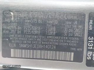 2008 Hyundai Santa Fe SE with VIN 5NMSH13E08H140124, listed as a IAAI auction lot 41889538 with 159,606 mi miles. Bid and sale history available at carsss.com. Image 9.
