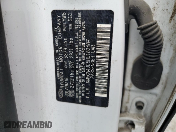 2017 Genesis G80 3.8L z VIN KMHGN4JE5HU182487, wystawiony jako Copart lot #56643395 z przebiegiem Nie podano mil oraz Szkoda całkowita • Salvage title. Historia ofert i sprzedaży dostępna na DreamBid. Obrazek 12.