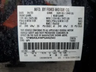 2023 Ford Explorer Timberline with VIN 1FMSK8JH8PGA92543, listed as a Copart auction lot 51931165 with 23,154 mi miles and Salvage Title. Bid and sale history available at carsss.com. Image 13.
