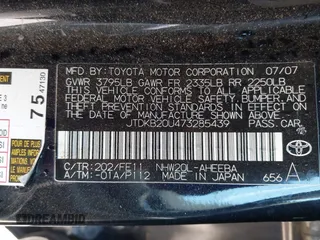 2007 Toyota Prius with VIN JTDKB20U473285439, listed as a IAAI auction lot 41993639 with 217,571 mi miles. Bid and sale history available at carsss.com. Image 9.