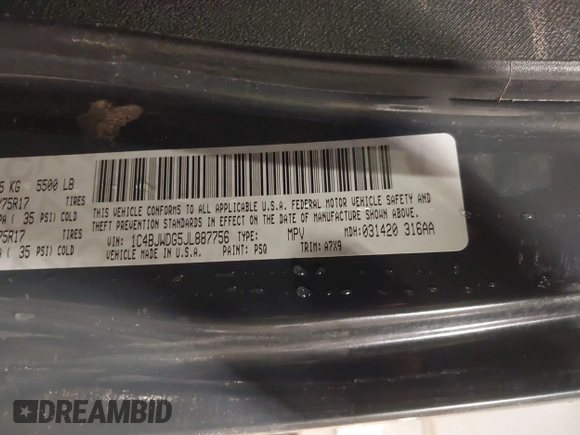 2018 Jeep Wrangler Unlimited Sport S с VIN 1C4BJWDG5JL887756, выставлен на аукционе IAAI как лот 41579075 с пробегом 110 464 миль миль и . История ставок и продаж доступна на DreamBid. Изображение 9.