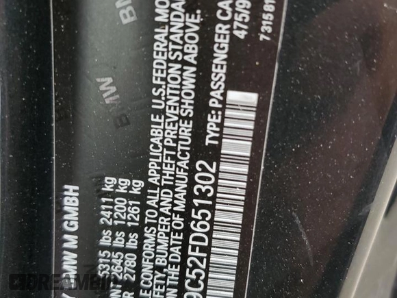 2015 BMW M6 with VIN WBSLZ9C52FD651302, listed as a Copart auction lot 79278924 with 34,033 mi miles and Salvage title. Bid and sale history available at DreamBid. Image 14.