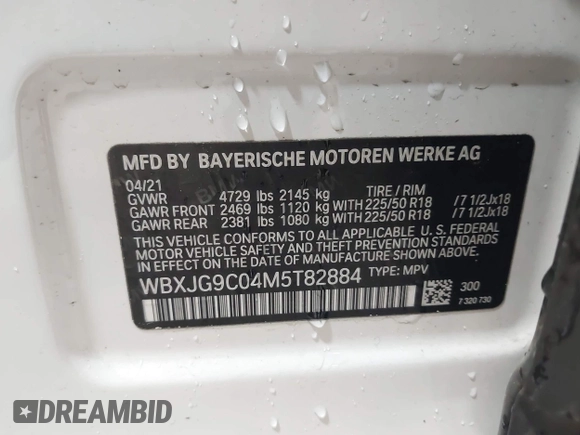 2021 BMW X1 xDrive28i with VIN WBXJG9C04M5T82884, listed as a IAAI auction lot 42242890 with 24,647 mi miles and . Bid and sale history available at DreamBid. Image 9.