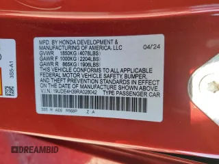 2024 Acura Integra w/A-Spec Package с VIN 19UDE4H39RA028042, выставлен на аукционе Copart как лот 45337255 с пробегом 3 878 миль миль и Списание • Salvage title. История ставок и продаж доступна на DreamBid. Изображение 12.