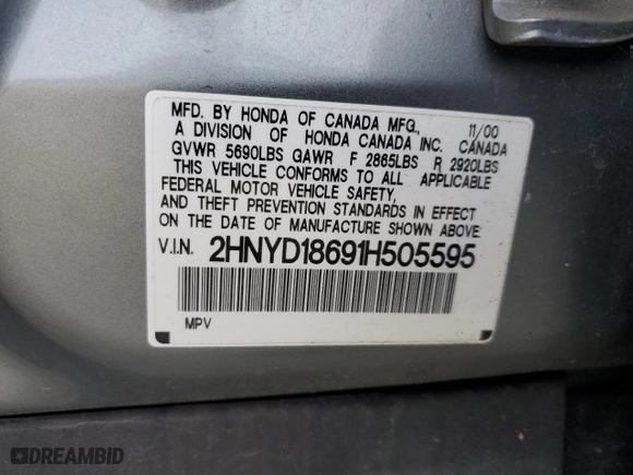 2001 Acura MDX Touring Pkg with VIN 2HNYD18691H505595, listed as a Copart auction lot 47814415 with 152,765 mi miles and Salvage Title. Bid and sale history available at carsss.com. Image 12.