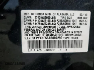 2010 Honda Ridgeline RTL with VIN 5FPYK1F56AB007292, listed as a Copart auction lot 52186795 with 282,012 mi miles and Clean Title. Bid and sale history available at carsss.com. Image 12.