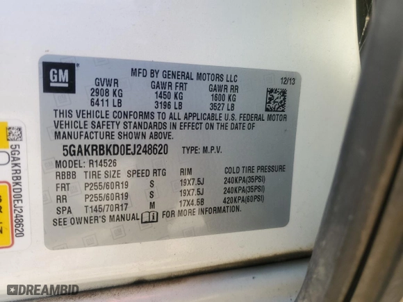 2014 Buick Enclave Leather with VIN 5GAKRBKD0EJ248620, listed as a Copart auction lot 83607624 with 223,467 mi miles and Non Repairable. Bid and sale history available at carsss.com. Image 14.