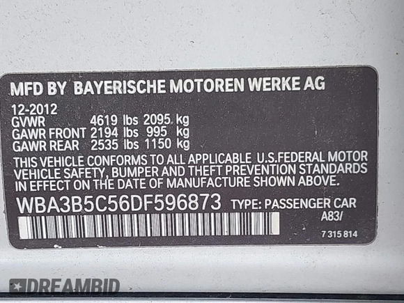 2013 BMW 3 Series 328i xDrive с VIN WBA3B5C56DF596873, выставлен на аукционе IAAI как лот 42504933 с пробегом 113 918 миль миль и . История ставок и продаж доступна на DreamBid. Изображение 9.