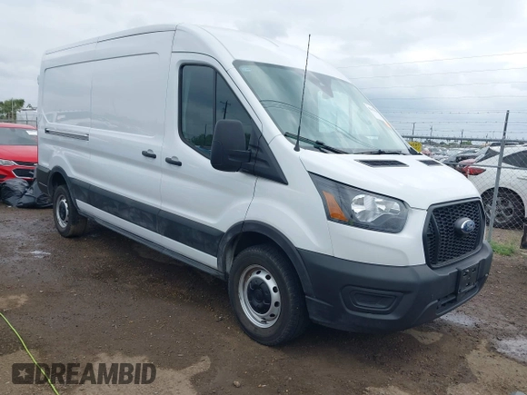 2023 Ford Transit Cargo with VIN 1FTBR1C8XPKC07063, listed as a IAAI auction lot 42103484 with 12,946 mi miles. Bid and sale history available at carsss.com. Image 1.