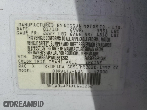 2010 Nissan Sentra S with VIN 3N1AB6AP1AL661282, listed as a Copart auction lot 56645605 with 128,504 mi miles and Salvage title. Bid and sale history available at DreamBid. Image 13.