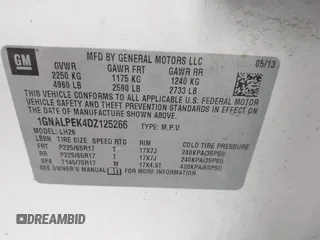 2013 Chevrolet Equinox LT z VIN 1GNALPEK4DZ125266, wystawiony jako IAAI lot #42212175 z przebiegiem 255 544 mil mil oraz . Historia ofert i sprzedaży dostępna na DreamBid. Obrazek 9.