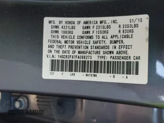 2015 Honda Accord EX-L с VIN 1HGCR2F87FA096273, выставлен на аукционе IAAI как лот 42356590 с пробегом 127 641 миль миль и . История ставок и продаж доступна на DreamBid. Изображение 9.