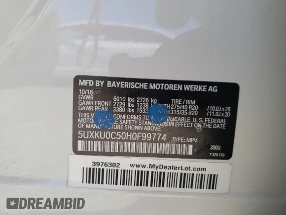 2017 BMW X6 sDrive35i with VIN 5UXKU0C50H0F99774, listed as a Copart auction lot 79570354 with 56,086 mi miles and Salvage Title. Bid and sale history available at carsss.com. Image 13.