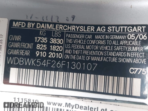 2006 Mercedes-Benz SLK 280 z VIN WDBWK54F26F130107, wystawiony jako IAAI lot #42067876 z przebiegiem 167 518 mil mil oraz . Historia ofert i sprzedaży dostępna na DreamBid. Obrazek 9.